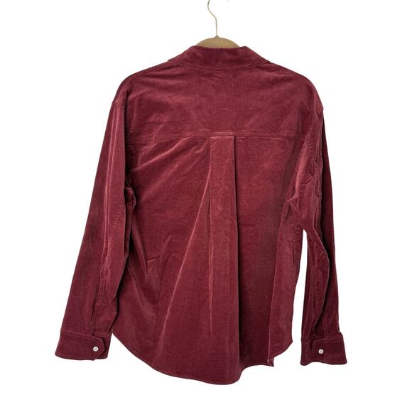Evereve Corduroy Button Down Shirt Medium Burgundy Soft Fall Layer Shacket - Picture 2 of 8